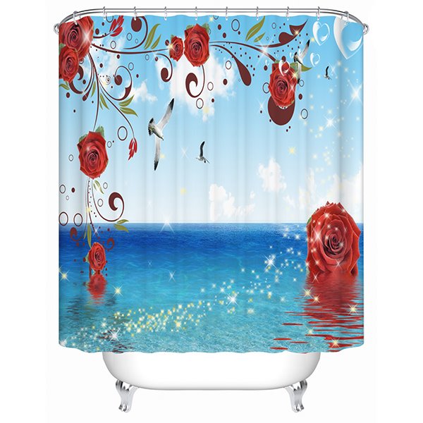 Cortina de ducha 3D con vista al mar brillante de moda moderna
