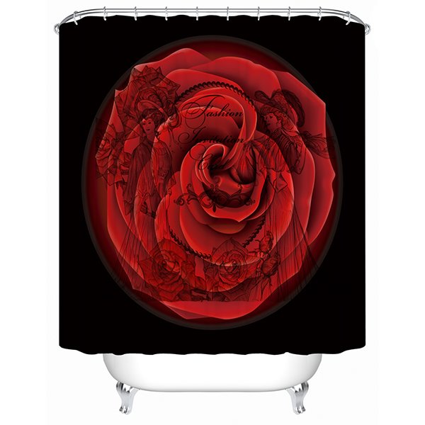Einzigartiges Design, großer 3D-Duschvorhang mit Wasserzeichen für Damen, Rose und Hof