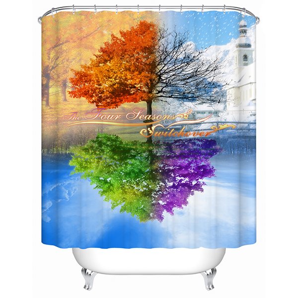Cortina de ducha 3D de árbol de cuatro colores único de diseño artístico