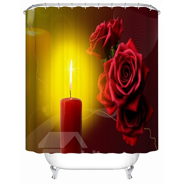 Cortina de ducha 3D con velas románticas y rosas encantadoras