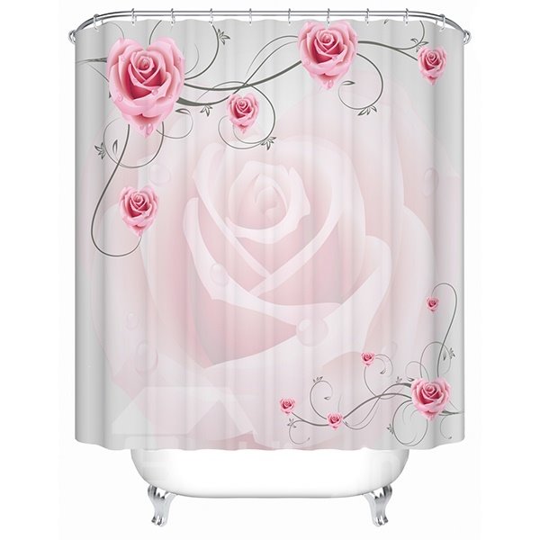 Hochwertiger, romantischer, anmutiger 3D-Duschvorhang mit rosa Rosen