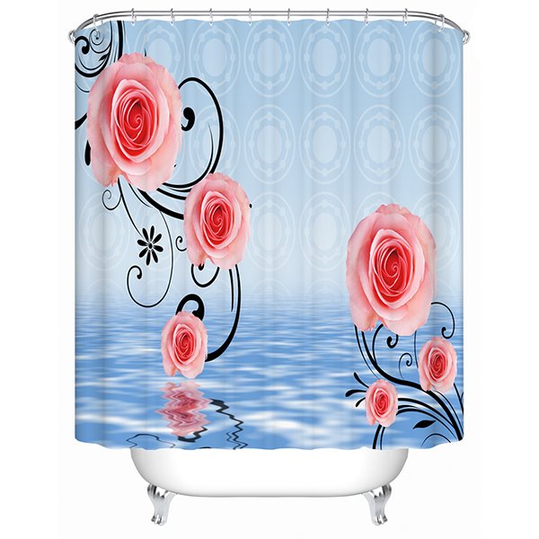Cortina de ducha 3D con patrón de rosa rosa moderno de moda
