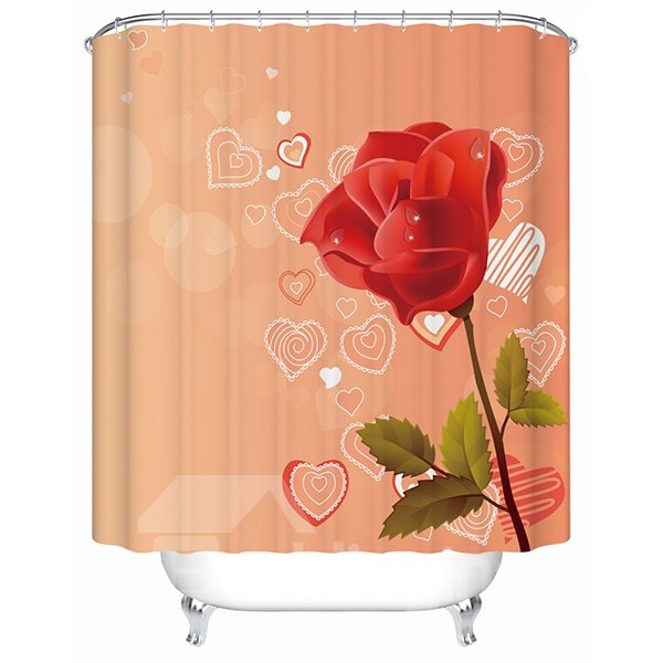 Cortina de ducha 3D naranja con patrón en forma de corazón y rosa de moda moderna