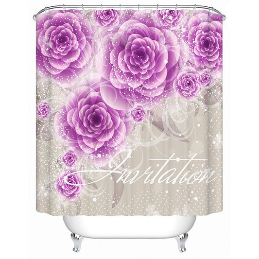 3D Waterproof Purple Roses Printed Polyester Shower Curtain