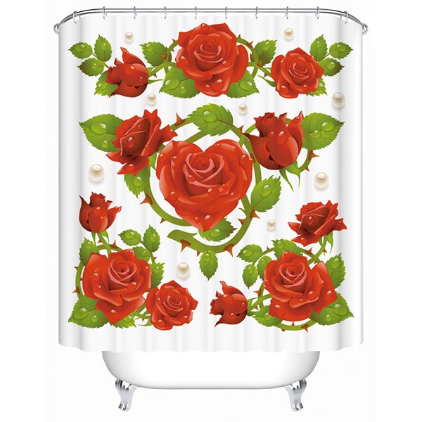 Cortina de ducha 3D con diseño moderno y único de flores y perlas