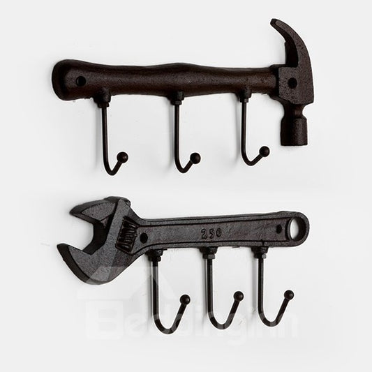 Creative Iron Hammer and Spanner Design 1-Set Wall Hooks