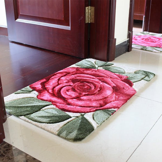Modischer, moderner Badteppich mit großem roten Rosenmuster