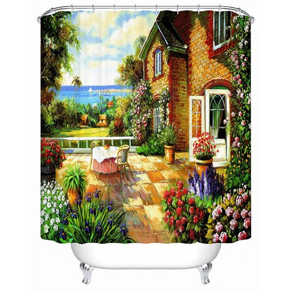Charming Peaceful Lakeside View Cottage Printing 3D Shower Curtain