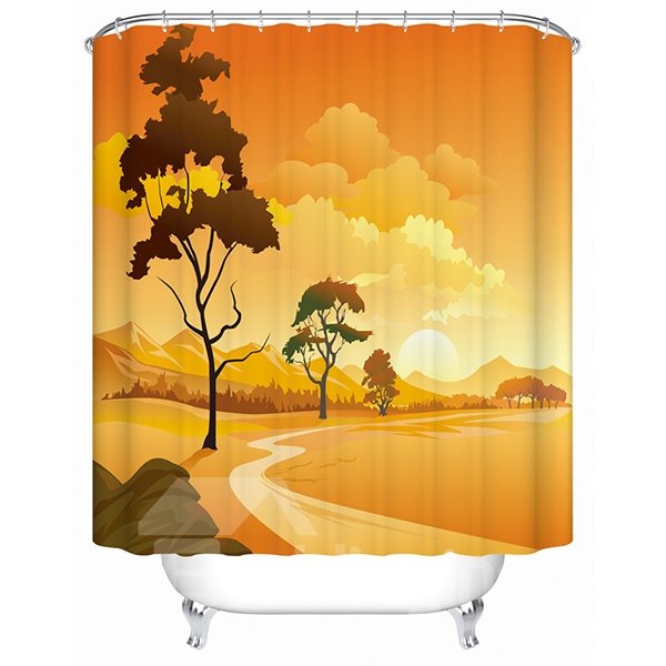Cortina de ducha 3D con paisaje desértico cálido y creativo