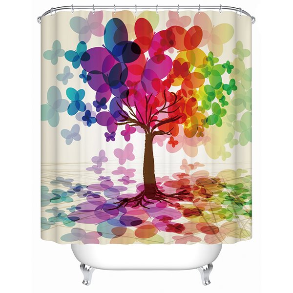Cortina de ducha 3D con diseño creativo y encantador, árbol de hojas coloridas