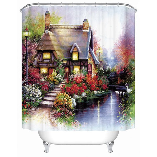 Super Beautiful Rural Scenery Villa Print 3D Shower Curtain