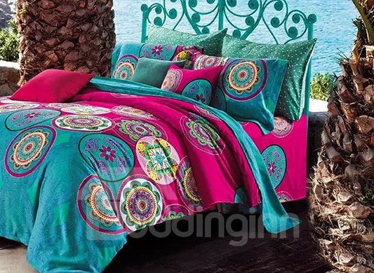 Juego de cama/funda nórdica de 4 piezas de algodón con patrón de estilo exótico jacquard floral exclusivo de EE. UU. 