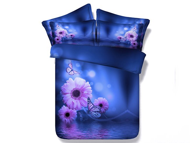 5-teilige Bettdeckensets mit 3D-Schmetterlingen und Gänseblümchen-Aufdruck