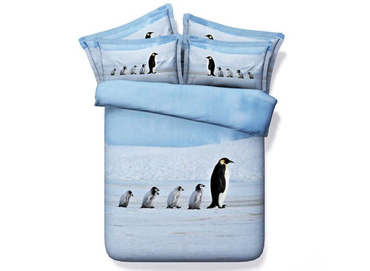 Un grupo de pingüinos, juegos de cama/fundas nórdicas de poliéster de 4 piezas 3D
