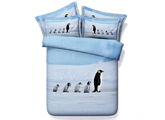 Un grupo de pingüinos, juegos de cama/fundas nórdicas de poliéster de 4 piezas 3D