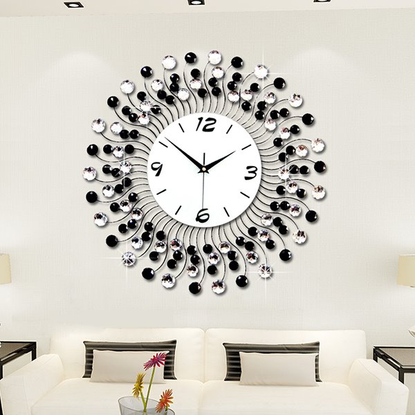Reloj de pared de acero con diamantes, decoración clásica y moderna para el hogar y la sala de estar
