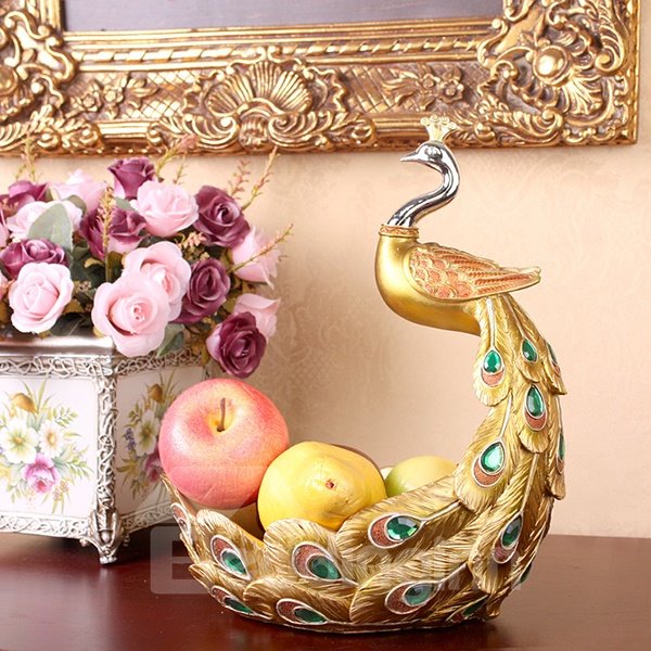 Wunderschöne Obstschale aus Kunstharz im Pfauen-Design für den Schreibtisch