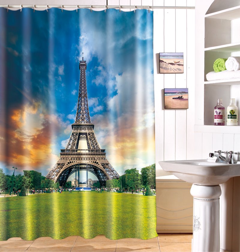 Fabulosa cortina de ducha de poliéster 3D de ensueño de la Torre Eiffel