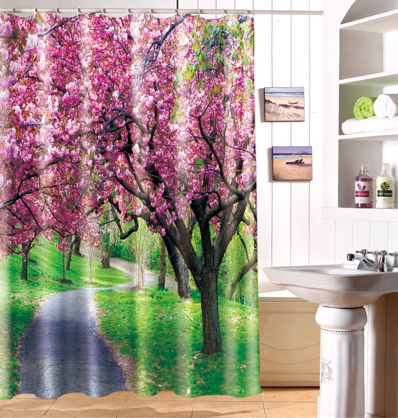 Unique Dreamy Spring Waterproof Polyester Fabric 3D Shower Curtain