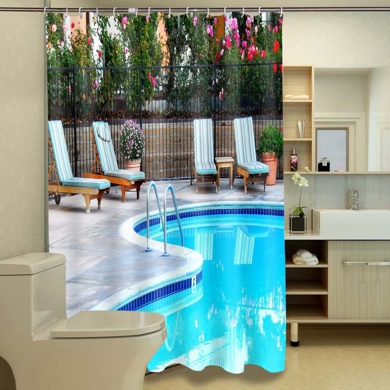 High Class Graceful Swimming Pool 3D Shower Curtain