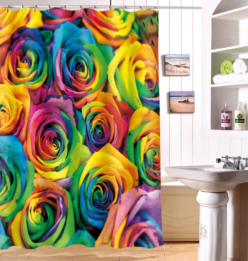 Magnífica imagen de rosa colorida en 3D Cortina de ducha