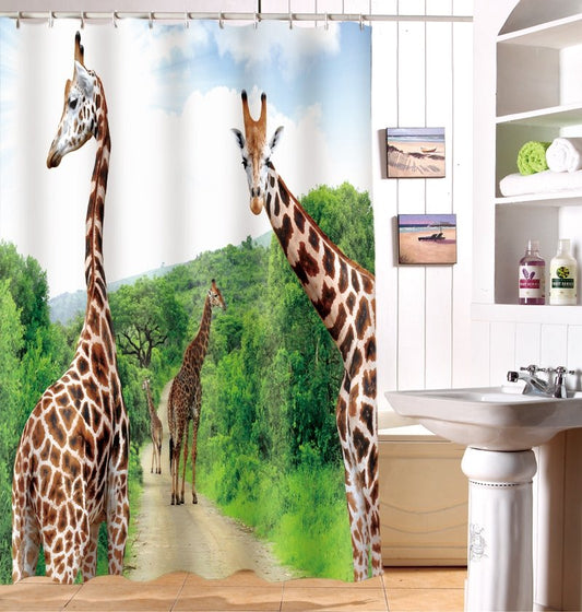 Cortina de ducha 3D de poliéster con patrón de jirafa