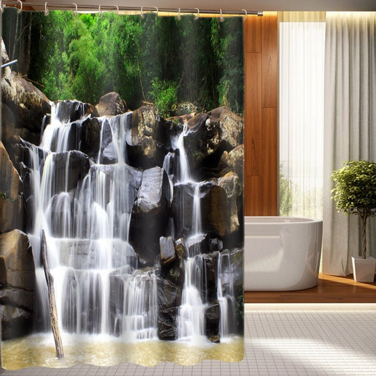 Vivid Waterfall On Rock 3D Shower Curtain