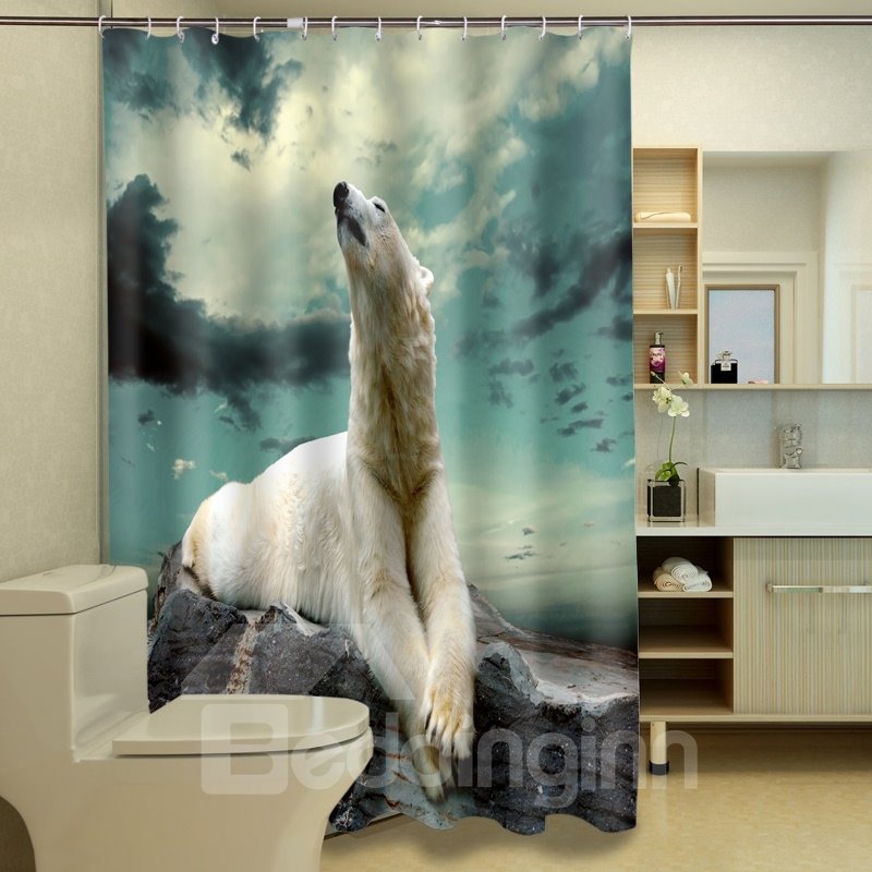 Cortina de ducha 3D con estampado de oso polar blanco relajado de diseño especial