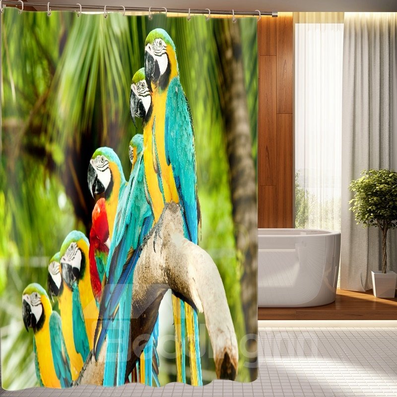 Fashionable Design Vivid Colorful Parrots 3D Shower Curtain