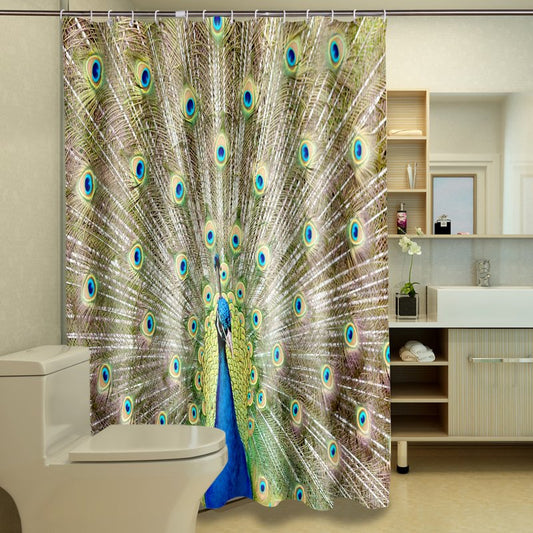 3D-Pfau in seinem Stolz bedruckter grüner Polyester-Duschvorhang