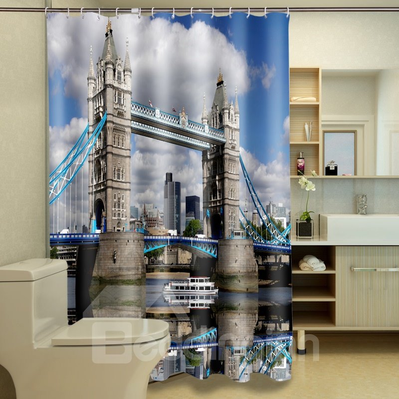 Elegante cortina de ducha 3D impermeable con estampado del puente de Londres