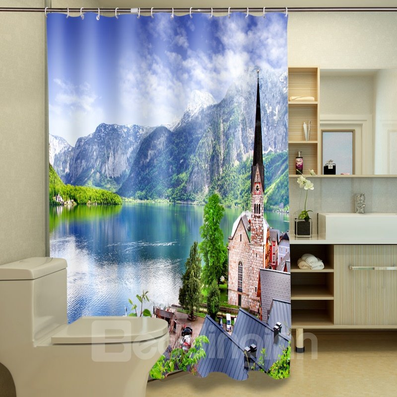 Excelente cortina de ducha 3D con estampado de belleza natural