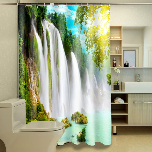 New Arrival Fascinating Waterfall Print Polyester 3D Shower Curtain