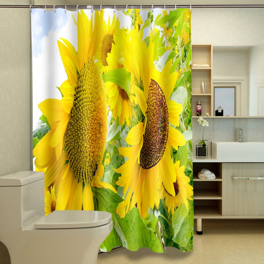 Top Grade Splendid Sunflower 100% Polyester 3D Shower Curtain