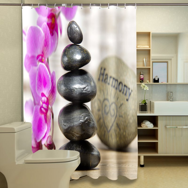 Cortina de ducha 3D con patrón de piedras de estilo único de alta calidad