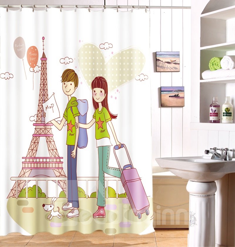 Cortina de ducha Imagen de viaje de pareja de amor romántico popular en 3D