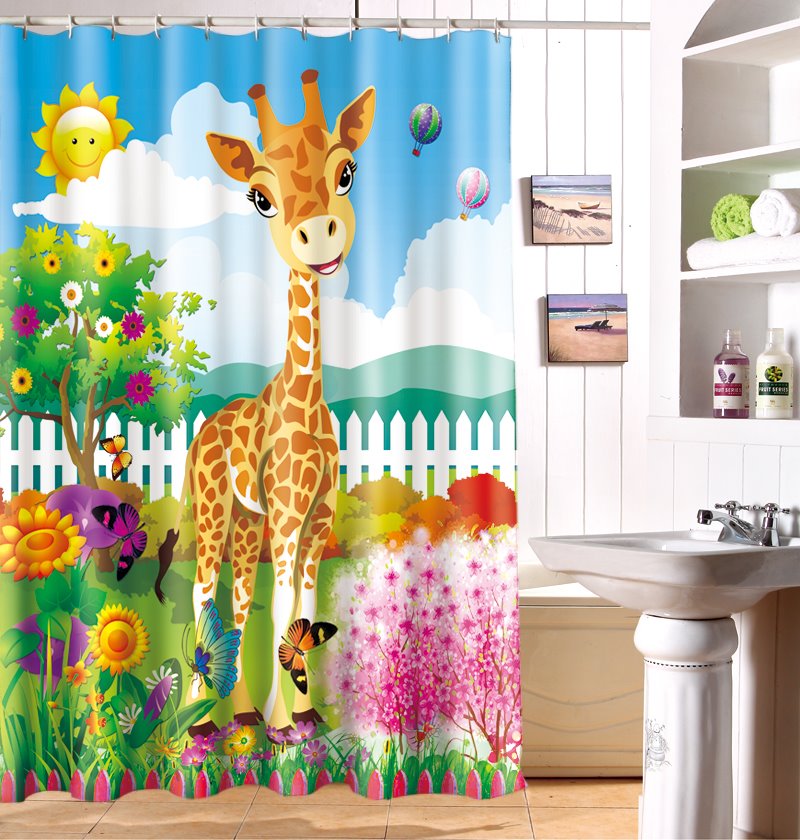Cortina de ducha 3D de jirafa adorable de dibujos animados de diseño de moda