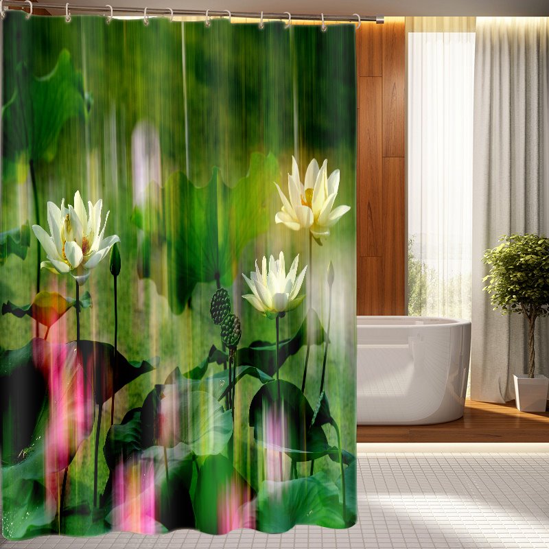 Special Design White Water Lilies 3D Shower Curtain