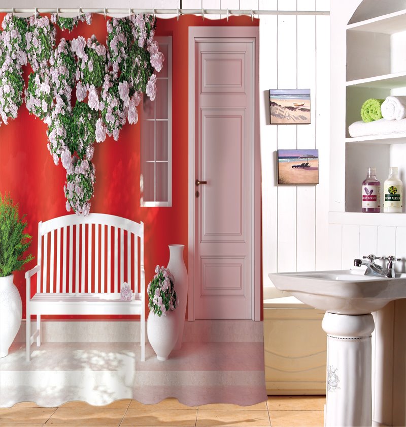 Unique Style Lush Flowers And Bench 3D Shower Curtain