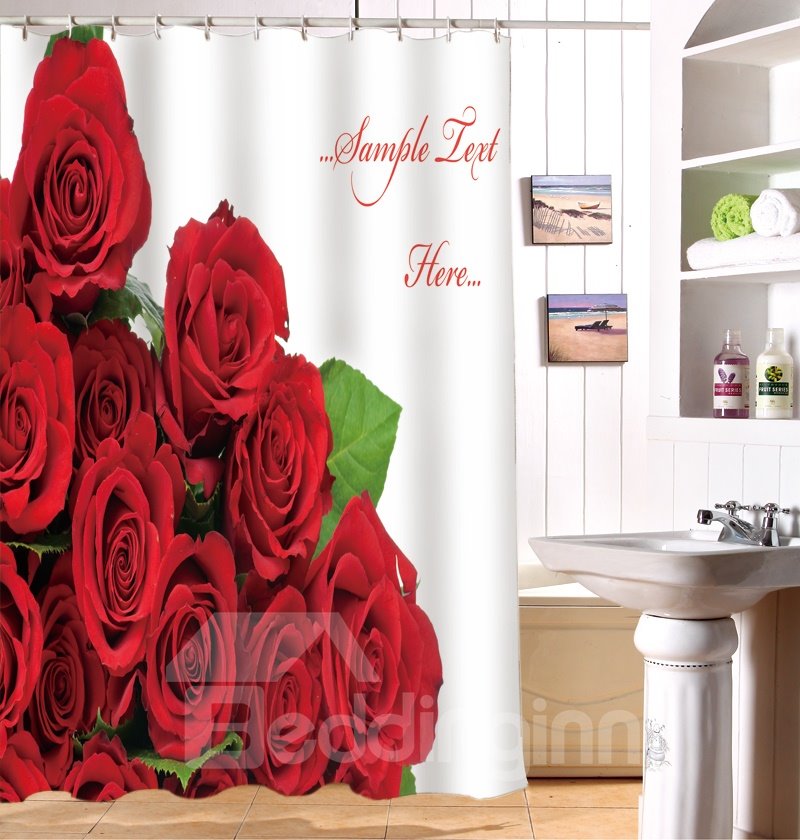 Vivid Glam Red Roses Image 3D Shower Curtain