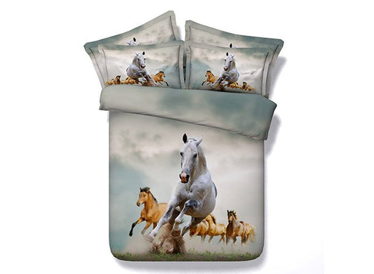 Juego de funda nórdica de caballos corriendo Juego de cama 3D de 4 piezas de poliéster con estampado animal