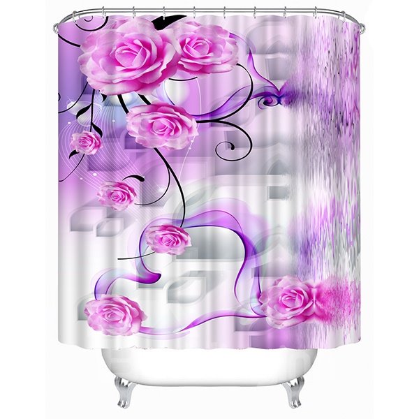 Cortina de ducha 3D con estampado de cirros y rosas