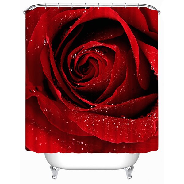 Cortina de ducha 3D con estampado de rosa roja delicada