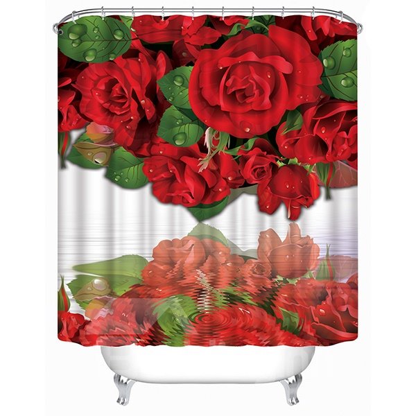Cortina de ducha 3D con estampado de rosas rojas impermeables