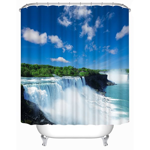Wunderschöner 3D-Duschvorhang im Aufdruck „Wasserfall in einem sonnigen Tag“.