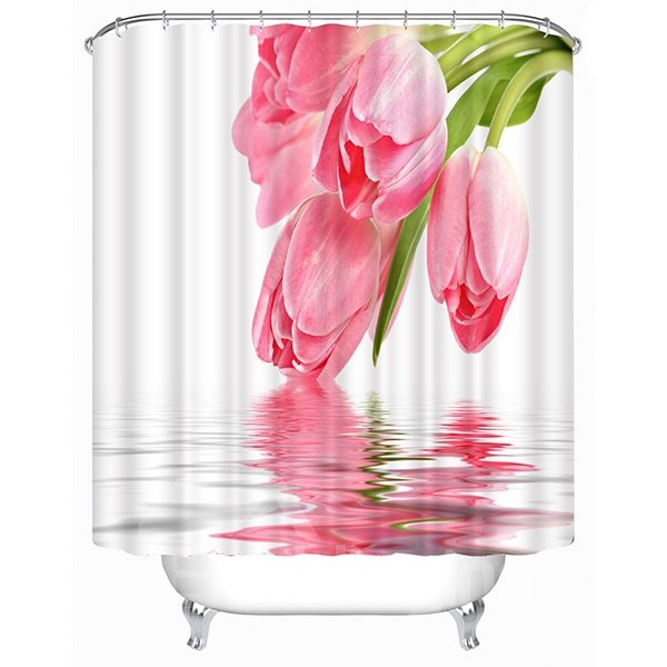 Cortina de ducha 3D con estampado de tulipanes rosados ​​clásicos