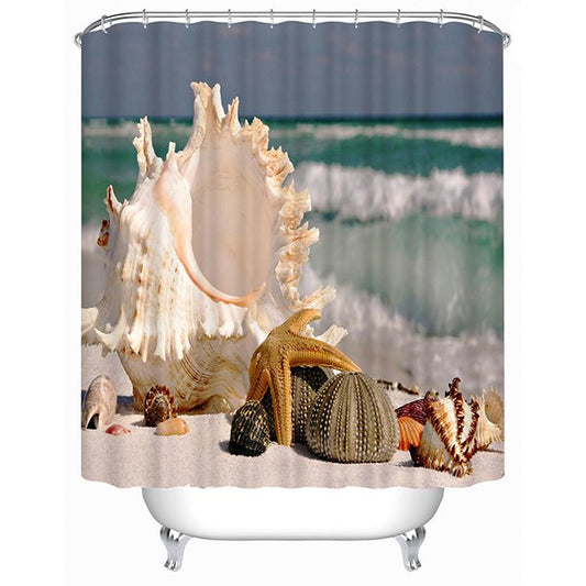 3D Shellfish on the Beach Printed Polyester Shower Curtain