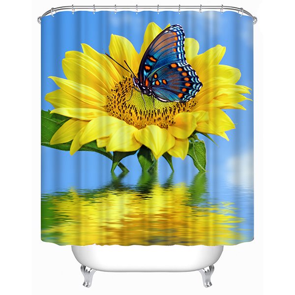 3D-Duschvorhang mit Schmetterlings- und Sonnenblumen-Druck