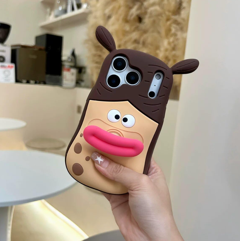 Case Compatible with iPhone 15 Pro Max,Cute 3D Kawaii Funny Braided Sausage Mouth Girl Cartoon Cover with Keychain Soft Silicone Gel Drop Protector Women Girls