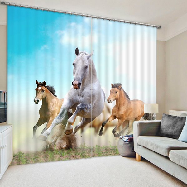 Cortina personalizada con decoración de estilo animal con estampado de caballos de velocidad 3D para sala de estar